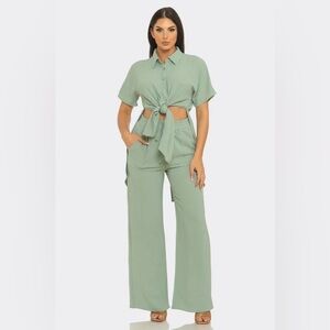 NWT Julia by Love J Elegant Sage Tie-Front Matching Set